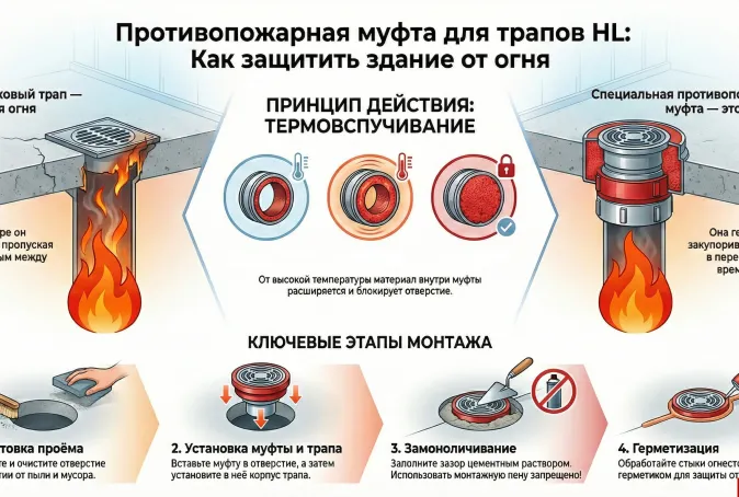 Противопожарная муфта для трапов HL: особенности, выбор и пошаговый монтаж